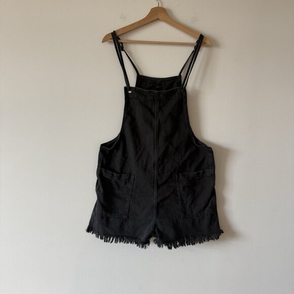 Aerie American Eagle Denim Dark Grey Romper Overalls Cutoff Shorts Large - Picture 1 of 15